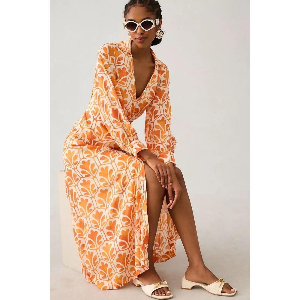 Anthropologie Maeve Printed Wrap Shirt Dress - Picture 3 of 11